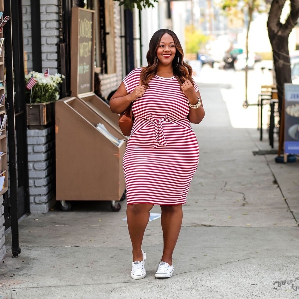 Striped tie waist dress